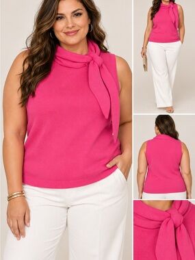 CeCe Petunia Punch Pink Scarf Neck Sweater Vest XL NWT